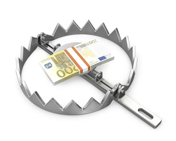 Bundle of 200 euro in a bear trap — Stock Photo, Image