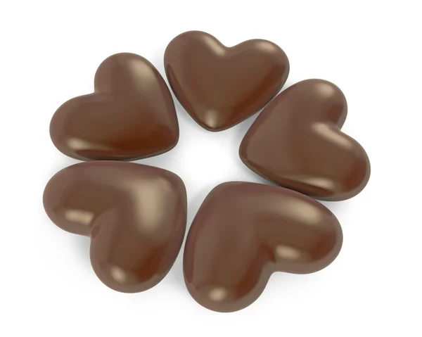 Fünf herzförmige Schokoladenbonbons — Stockfoto