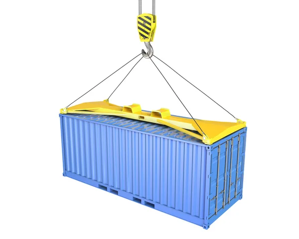 Vrachtcontainer gehesen op container spreader — Stockfoto