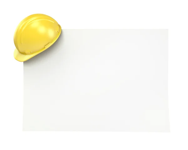 Sarı kask ile boş kağıt — Stok fotoğraf