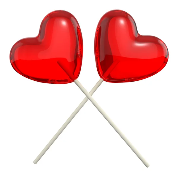 Two crossed heart shaped lollipops — Stock Photo, Image