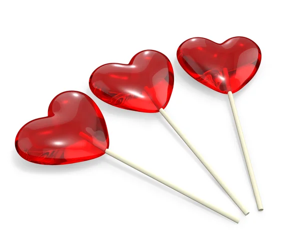 Three heart shaped lollipops — Stock Photo, Image