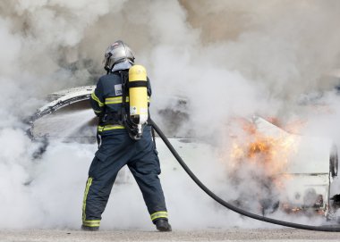 Fireman in fire clipart