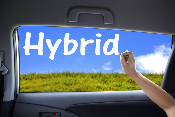 Hand drawing hybrid on the car windows