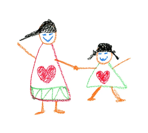 Barns teckning av krita. på mors dag — Stockfoto