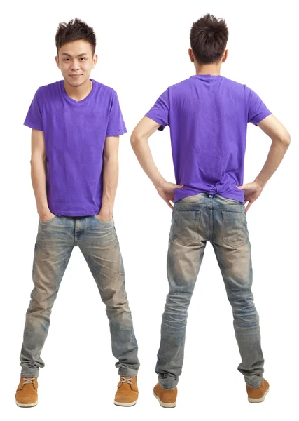 Frente e costas de asiático jovem de pé isolado no branco — Fotografia de Stock