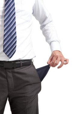 Businessman pulling out empty pocket clipart
