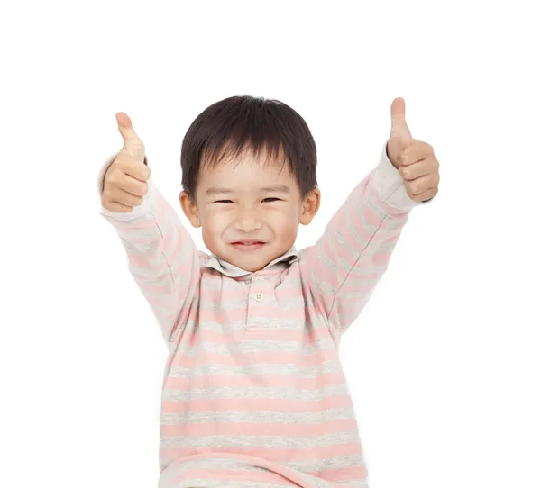 Azjatycki chłopiec daje kciuk w górę na białym tle na białym tle — Zdjęcie stockowe