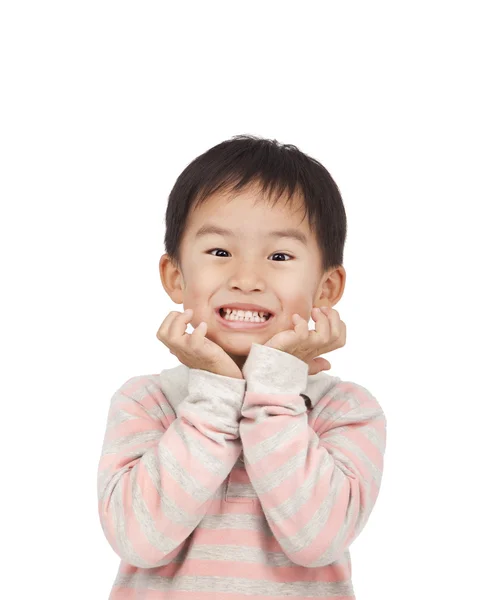 Asiatisches Kind drückt Überraschung mit seinen Händen im Gesicht aus — Stockfoto