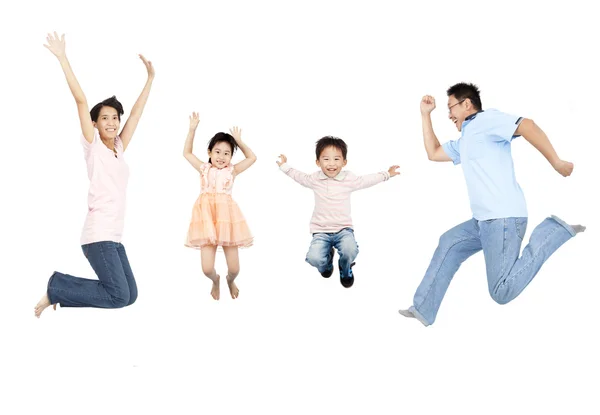 Happy asian family jumping together — Stock Photo, Image