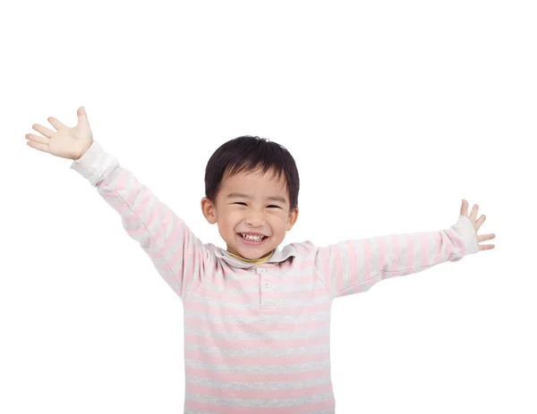 Feliz asiático chico levantando mano — Foto de Stock