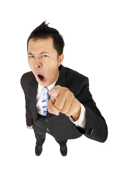 Homem de negócios gritando e apontando você — Fotografia de Stock