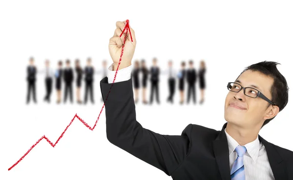 Üzletember, vörös krétával üzleti ábra rajz — Stock Fotó