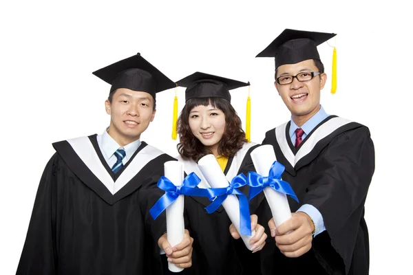 Studenti laureati isolati su sfondo bianco — Foto Stock