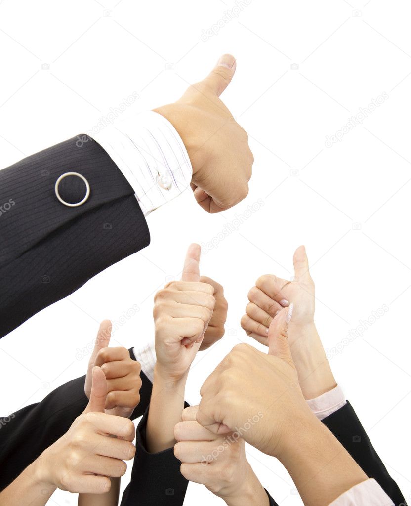 Hand of business group with thumbs up