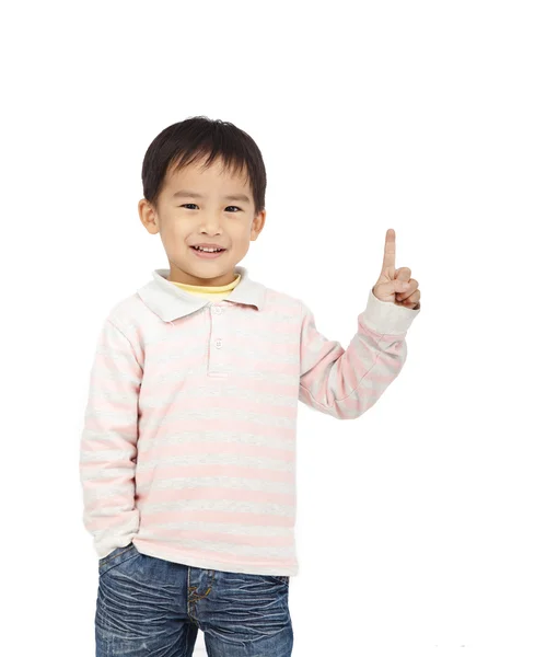 Щаслива дитина вказує простір — стокове фото