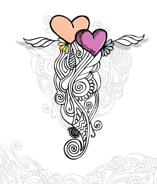 Srdci láska / doodle vektorové ilustrace — Stockový vektor