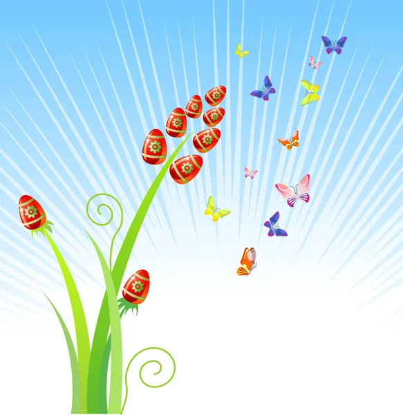 Uova di Pasqua-fiori / con farfalla / vettore — Vettoriale Stock