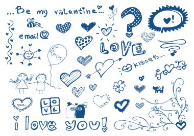 Freehand elements with love / doodles set / vector clipart