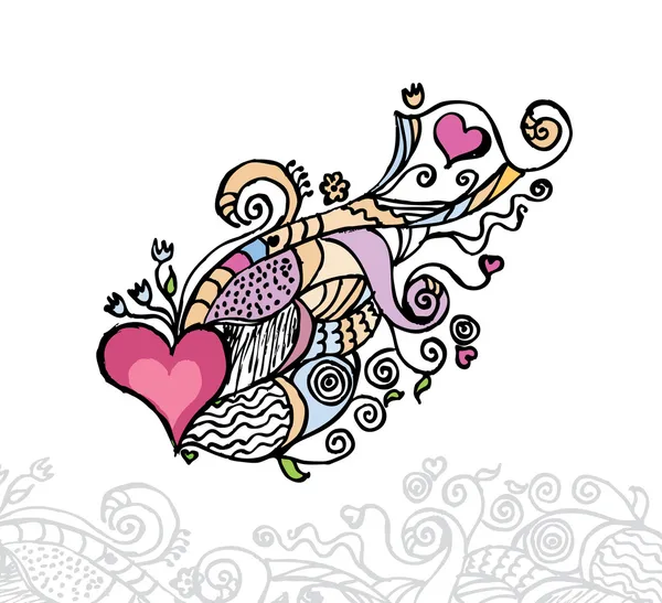Srdci láska / doodle vektorové ilustrace — Stockový vektor