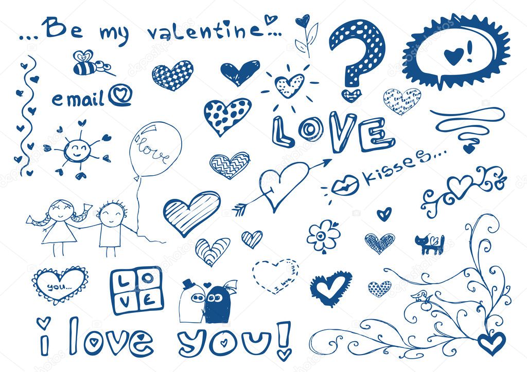 Freehand elements with love / doodles set / vector