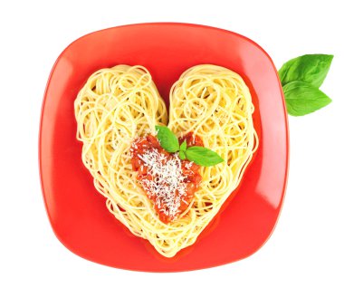 I love Pasta / Spaghetti isolated on white / Heart Shape clipart