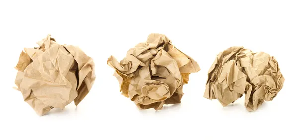 Set of Brown Crumpled Paper Balls / isolated on white — Stock Photo, Image