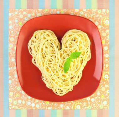 I love Pasta / Spaghetti with plate and tablecloth / Heart Shape clipart