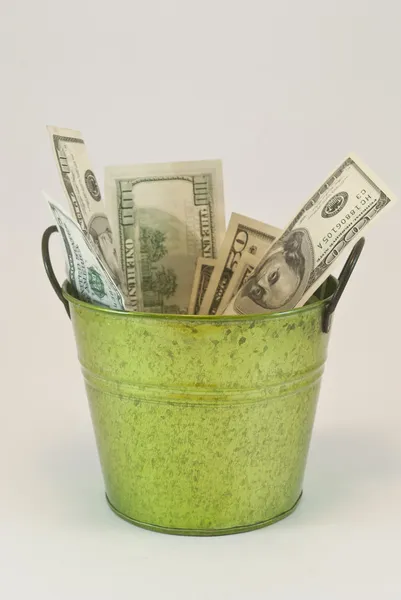 Bucket with dollars — Stock Photo, Image