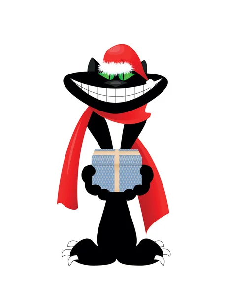 Chat avec chapeau de Père Noël — Image vectorielle