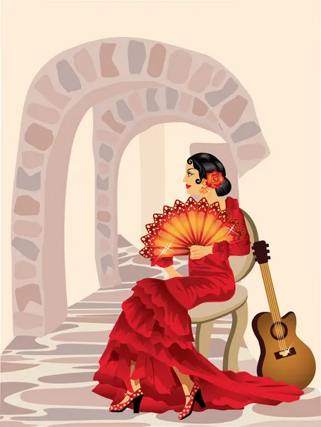 Spanska flamenco kvinna. vektor illustration — Stock vektor