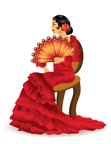 Spanish woman with a fan in style of a flamenco. vector