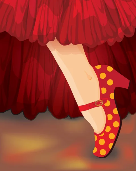 Spanska kort. kvinnliga fot i flamenco skor. — Stock vektor