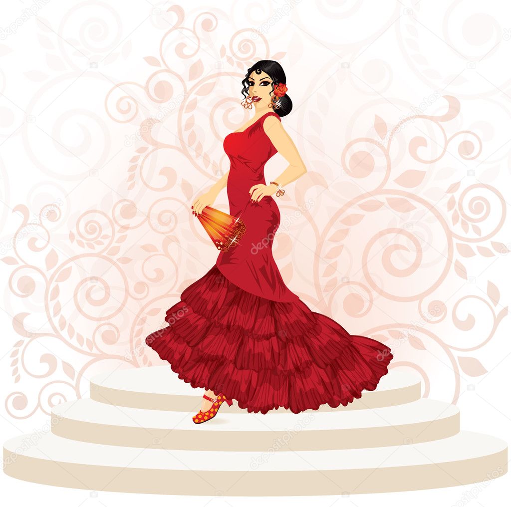 Spanish flamenco woman with a fan, vector illustration