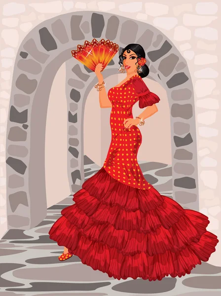 Spanska kvinnan i stil med en flamenco — Stock vektor