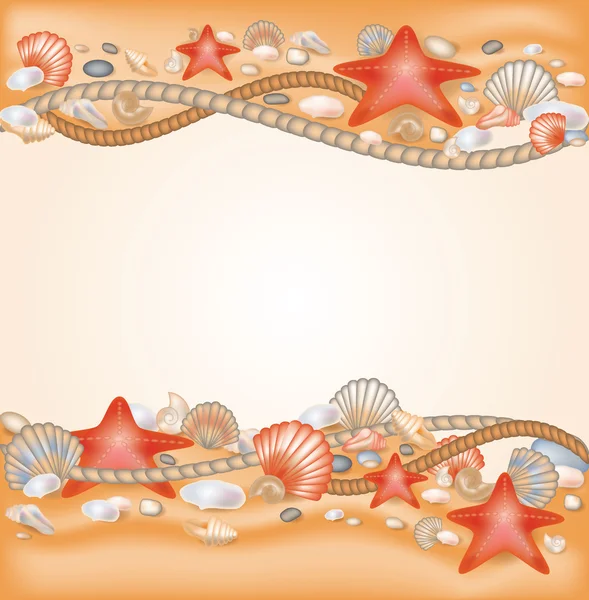 Homok- és tengeri kagylókból határ. vektoros illusztráció — Stock Vector