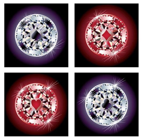 Set chip di poker diamante, illustrazione vettoriale — Vettoriale Stock