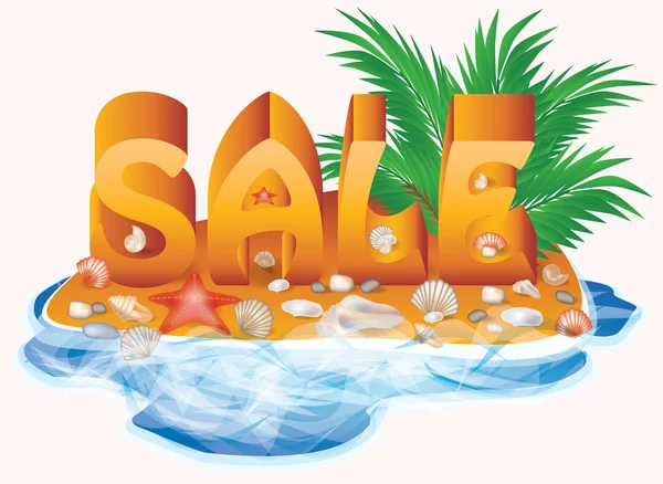 Summer sale vector illustration with palm tree and seashells — Stock Vector