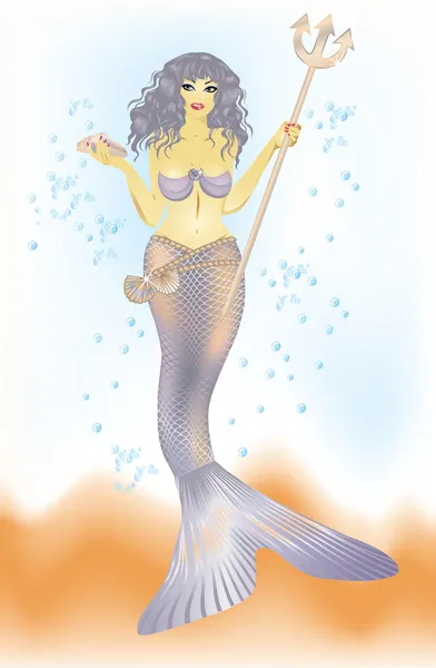 Beautiful mermaid, vector illustration — Stock Vector