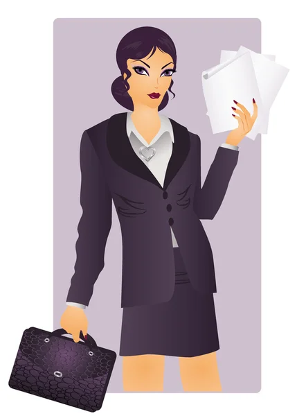 Business woman with paper, vector illustration — Stock Vector