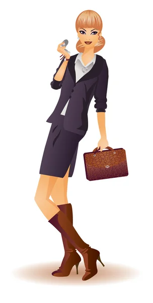 Atractiva mujer de negocios con teléfono, ilustración de vectores — Vector de stock