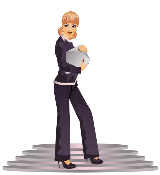 Business girl et échelle de carrière, illustration vectorielle — Image vectorielle