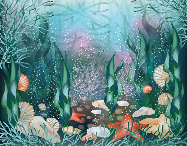 Mundo subaquático, fundo. ilustração vetorial —  Vetores de Stock