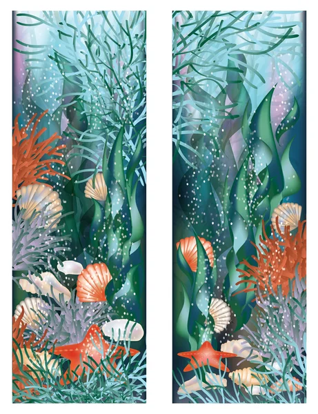Zwei Banner. Unterwasserwelt. Vektorillustration — Stockvektor