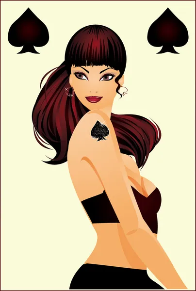 Picas de póquer chica tarjeta vector ilustración — Archivo Imágenes Vectoriales