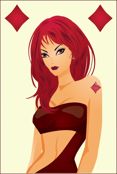 Poker diamants fille carte vectoriel illustration — Image vectorielle