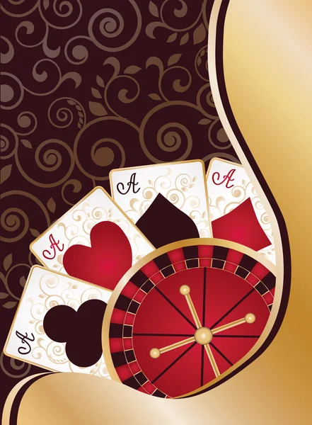 Casino banner with poker cards and roulette, vector — Stock Vector