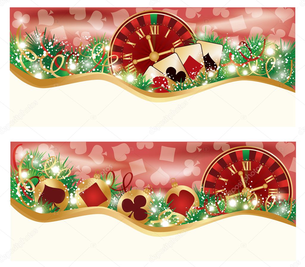 Casino Christmas banners, vector illustration