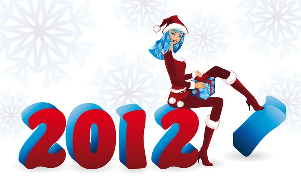 Новий 2012 рік і Санта дівчина, Векторні ілюстрації — стоковий вектор
