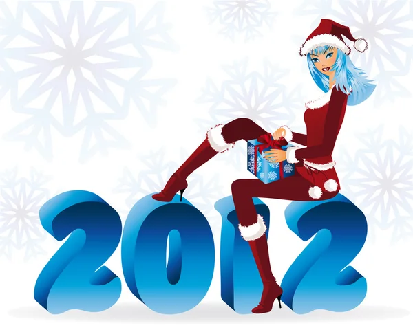 산타 소녀와 새로운 2012 년, 벡터 일러스트 레이 션 — 스톡 벡터
